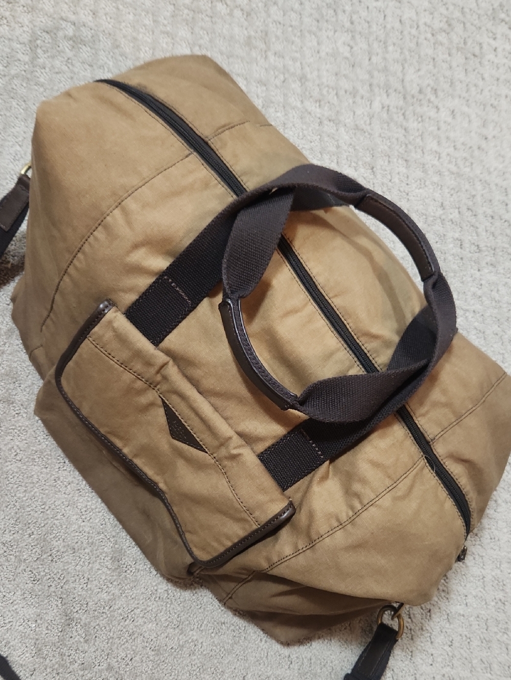 Fossil Men's Waxed Canvas & Leather Travel Duffel Bag - British Tan & Brown - Picture 5 of 16